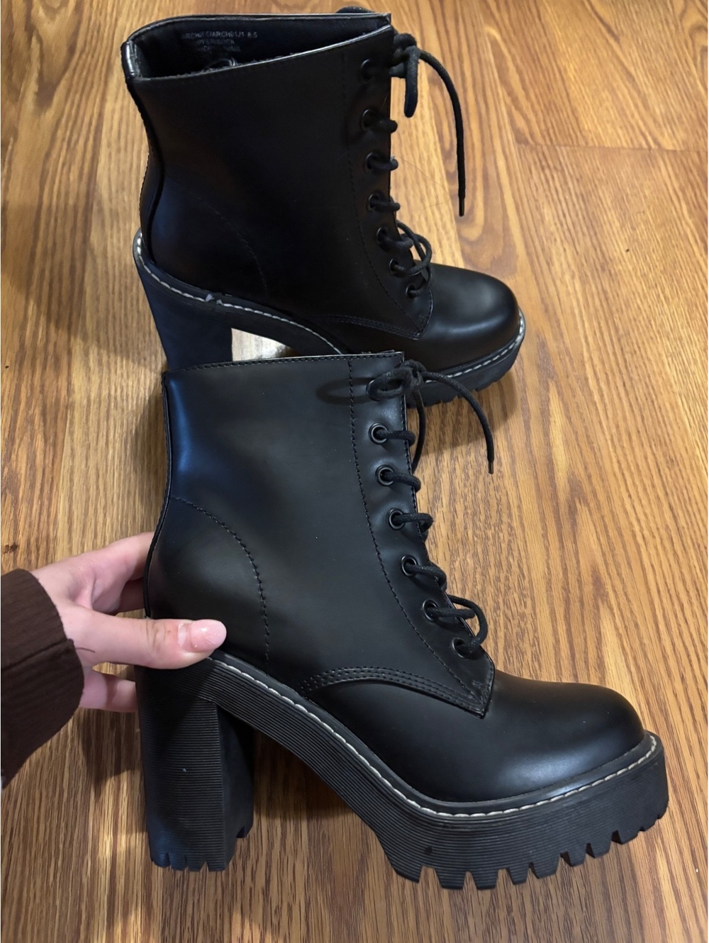 Brand New Madden Girl Black Faux Leather Platform Heeled Combat Boots